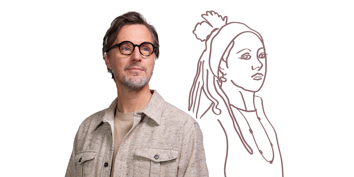 man met tekening vrouw