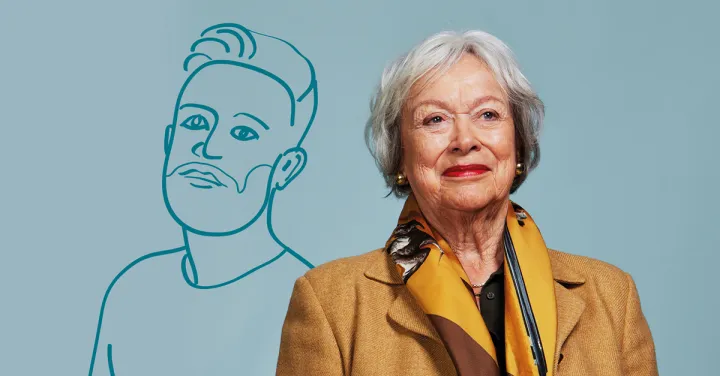 tekening jonge man foto oude vrouw