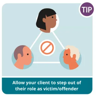 allow clients to step out of their role as victim/offender